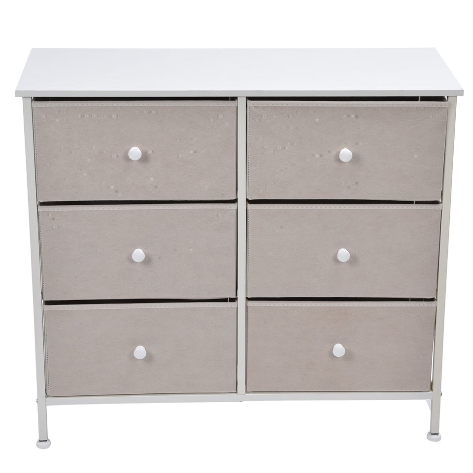 3Tier 6 Drawers Chest NonWoven Fabric Storage Cabinet Unit with Handles Home Bedroom Furniture White