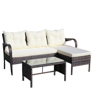 Outdoor Patio Furniture Sets 3 Piece Conversation Set Wicker Ratten Sectional Sofa With Seat CushionsBeige Cushion