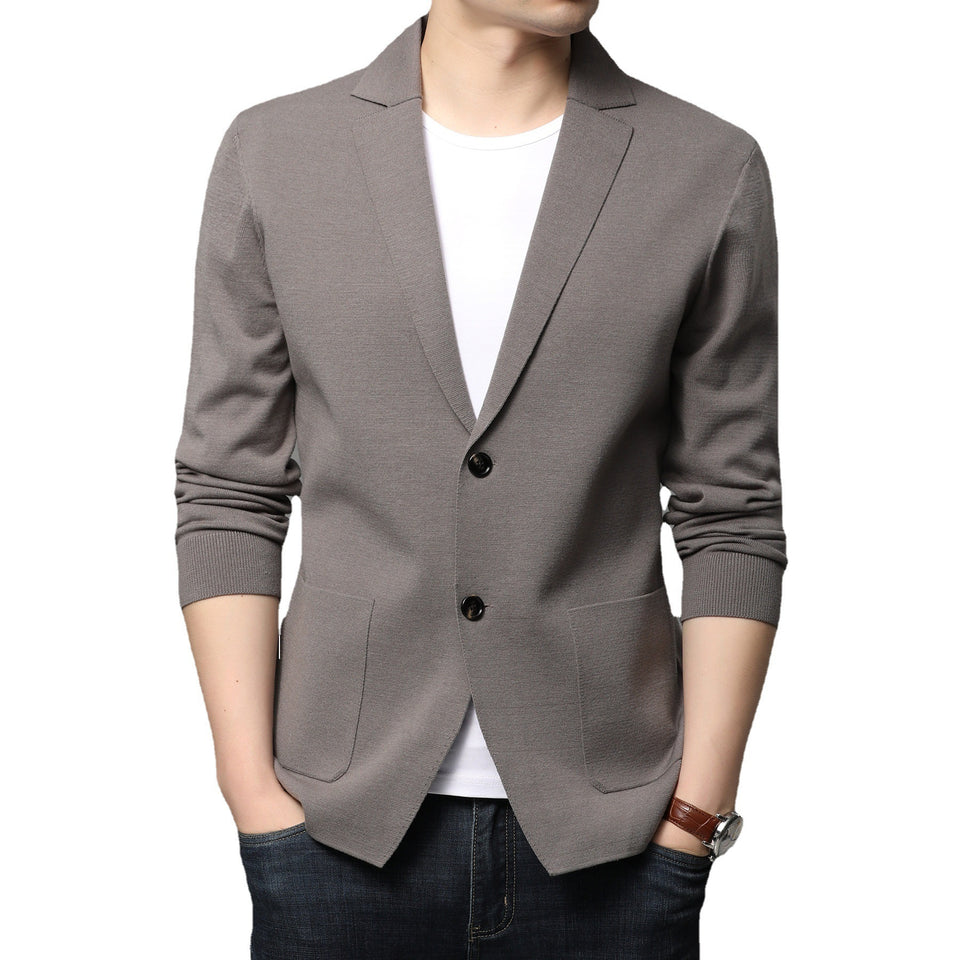 Hair Spring And Autumn Men''S T-Shirt Coat Korean Version Blazer Solid Color Cardigan Handsome Men''S Sweater