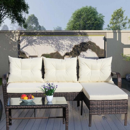 Outdoor Patio Furniture Sets 3 Piece Conversation Set Wicker Ratten Sectional Sofa With Seat CushionsBeige Cushion