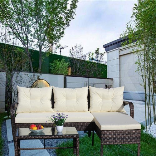 Outdoor Patio Furniture Sets 3 Piece Conversation Set Wicker Ratten Sectional Sofa With Seat CushionsBeige Cushion